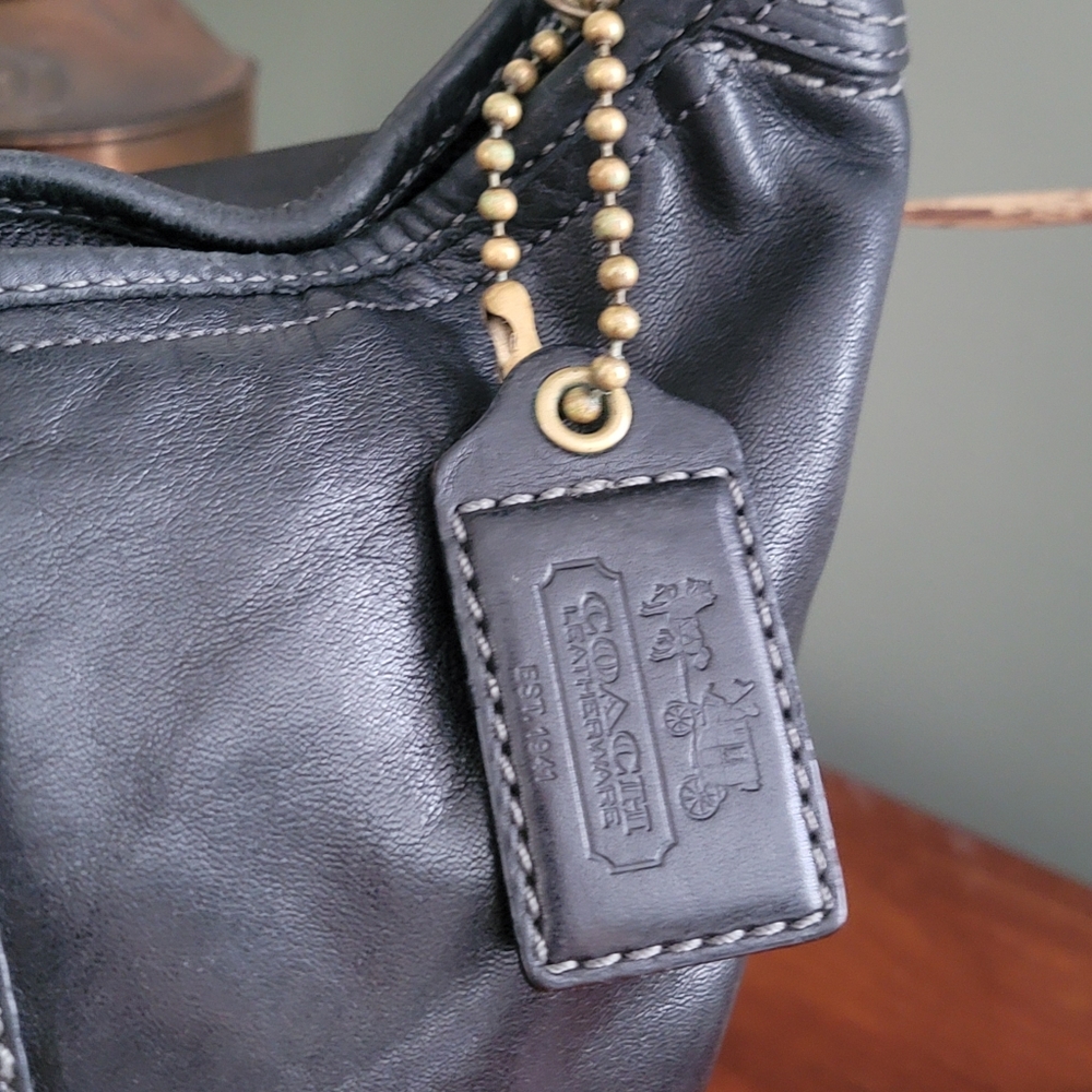 Coach 11422 Bleecker Tattersall Bucket Bag Black Vachetta Leather Purse Y2K - Picture 2 of 15